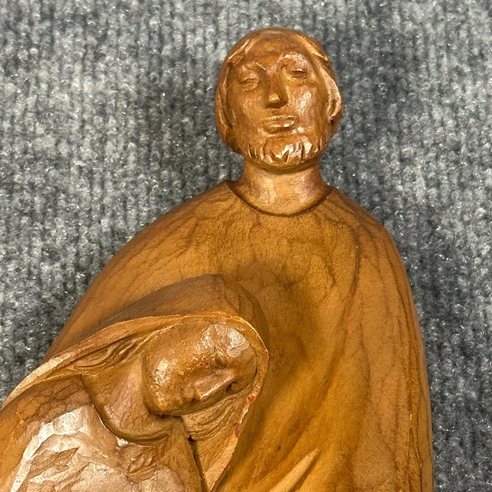 Hand Carved Wood Nativity Holy Family Figurine Sculpture Joseph Mary Jesus 10.5